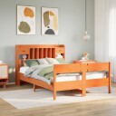  Seng med bokhylle uten madrass voksbrun 150x200 cm heltre furu 8721158618122