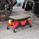 Verkstedkrakk med hjul oppbevaringsområde 35 cm høyt rullekrakk lastekapasitet opptil 135 kg grå