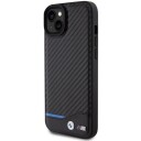 BMW Lær Carbon Etui for iPhone 15 Plus - Blå