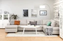 Crazy 5 seters Høyrevendt U formet X Large Sofa med Divan og Sjeselong i Stoff   Beige