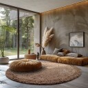 Runde tepper   Ebba Natural Cotton Shaggy brun Størrelse: Ø 160 cm