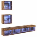  TV veggenheter med LED med LED 5 pcs Gammelt tre Konstruert tre