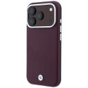 BMW-logo med skråstilt, innpreget skrift – MagSafe-etui til iPhone 17 Pro / 18 Pro – burgunder