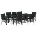 9 Delt Hage Spisestue Set med Puter Svart Poly Rattan