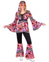 60"s Lilla Hippiekostyme med Fargerike Blomster til Dame Large