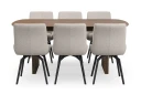 Richeto spisegruppe 180 cm med 6 Mora snurrestoler - Røkt eik/mørkbeige