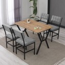 Stedum spisegruppe bord 110 cm + 4 stoler - Grå og Valnøtt