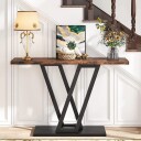 Rustikk brunt konsollbord med svart metallramme 110 x 30 cm / smalt avlastningsbord / entrébord / sidebord