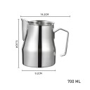 Melkekanne i rustfritt stål 700 ml / melkeskummingskanne med svanehals / baristakanne sølv