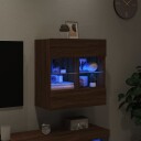 vidaXL Vegghengt TV-benk med LED-lys brun eik 58,5x30x60,5 cm 8721012256828