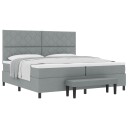 Box Spring Seng med Madrass & Benk Lysegrå 200x200 cm Stoff