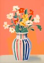 Wildflowers Striped Vase Coral Background Plakat Plakat / 40x50cm