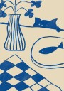 Blue Cat And Fish Plakat Plakat / 70x100cm