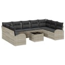  10-delt hage-sofa sett med puter grå polyrotting