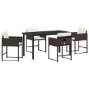  5 Piece Hage Spisebordsett med Puter Brun Poly Rattan