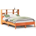  Seng med bokhylle uten madrass voksbrun 150x200 cm heltre furu 8721158616562