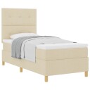 Box Spring seng med madrass krem 90x200 cm stoff