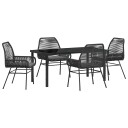  5-delt hage spisestue med puter svart poly rattan