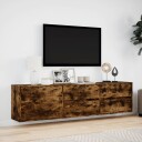  Vegghengt TV-benk med LED røkt eik 180x31x45 cm