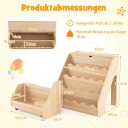 4 etasjes barnebokhylle med skuff og hjul – naturlig MDF