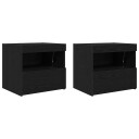  Nattbord med LED lamper 2 stk Svart Eik 50x40x45 cm