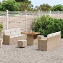 Hagesofa Set med pute med lagring 9 pcs Beige Poly rattan