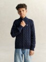 Gant Kids Shield Cotton Cable Zip Sweater   EVENING BLUE   176