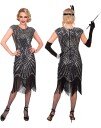 Deluxe Roaring 20's Gatsby Flapper Svart og Sølvfarget Luksus Flapperkjole til Dame Large Voksenkostyme 15903