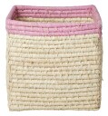 Rice Raffia Kvadratisk Oppbevaringskurv LyserÃ¸d Kant 20x20x20cm