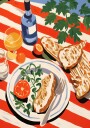 Mediterranean Brunch Striped Tablecloth Plakat Plakat / 50x70cm