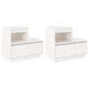 vidaXL Nattbord 2 stk hvit 60x34x51 heltre furu