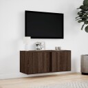  Vegghengt TV-benk med LED brun eik 80x31x35 cm 852263