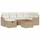  7 Dels Hagesofa Sett med Puter Beige Poly Rottning