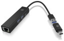 ICY BOX IB HUB1439 Dokkingstasjon RJ45 2xUSB A USB C Svart