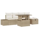  6 Delt Hagesofa Set med Puter Beige Polyrotting