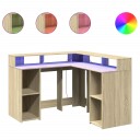  Skrivebord med LED-lys sonoma eik 130x130x91 cm konstruert tre