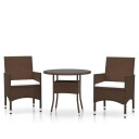 vidaXL Hagebistrosett 3 deler polyrotting og herdet glass brun
