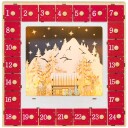 Adventskalender for fylling av 24 skufferom Julekalender med LED-lys Adventskalenderboks Julepynt DIY MDF 34 x 7 x 34 cm Rød