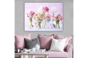 Lerretsbilde 70x100 cm Vakker bukett med rosa og hvite blomster i forskjellige glassvaser Rosa / Hvit / Grønn
