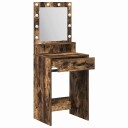  Sminkebord med LED lamper Røkt Eik 50x41x135 cm