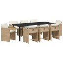  9-delt hage spisestuesett med puter beige poly rattan