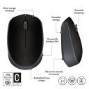 Logitech M171 Trådløs Optisk Mus med 1000 DPI - Ambidekstriøs - Svart