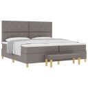  Boksfjær seng med madrass og benk taupe 200x200 cm stoff