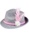 Grå Oktoberfest/Ølfest Hatt med Rosa Bånd og Blomster