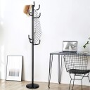 Klesstativ med 8 kroker jakkestativ laget av metall sort 38 x 175 cm
