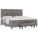  Box Spring Seng med Madrass & Benk Taupe 200x200 cm Stoff