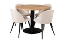 Spisegruppe Laura 100 cm Rund inkl. 4 Chantor Cordfløyelstol   Teak/Svart/Beige