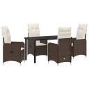 5 Delt Hage Spisestue Set med Puter Brun Poly Rattan