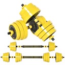 25 kg manualsett 3-i-1 justerbar ergonomisk med 12 plater 2 korte pinner og 1 lang pinne i gul svart for fitness