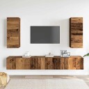  TV-skapsett 4 deler veggmontert gammelt tre konstruert tre 8721158760319